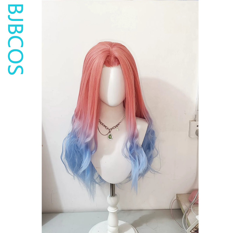 Anime Cosplay Blue Hair - วิกผมที่จัดทรงแล้ว ‌ วิกคอสเพลย์มิซิ อนิเมะ เอเลียน สีชมพูไล่เฉดฟ้า-ม่วง